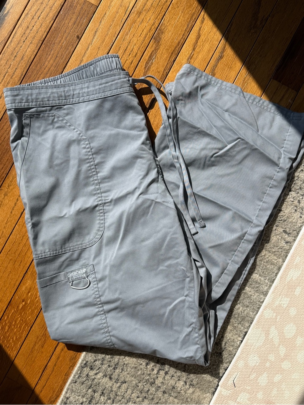 Cherokee Women’s Gray Cargo Scrub Pants with Drawstring Waist